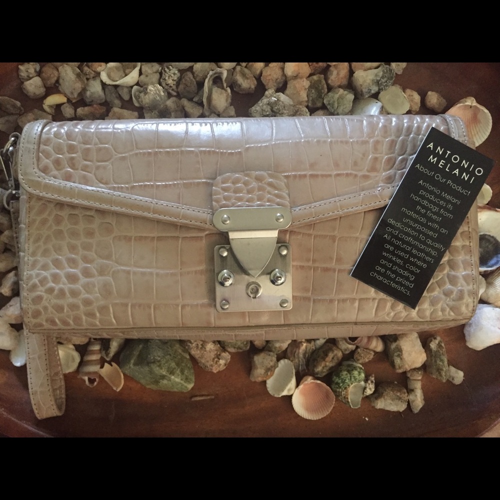 Antonio Melani Croc Clutch Purse Bag Nude
